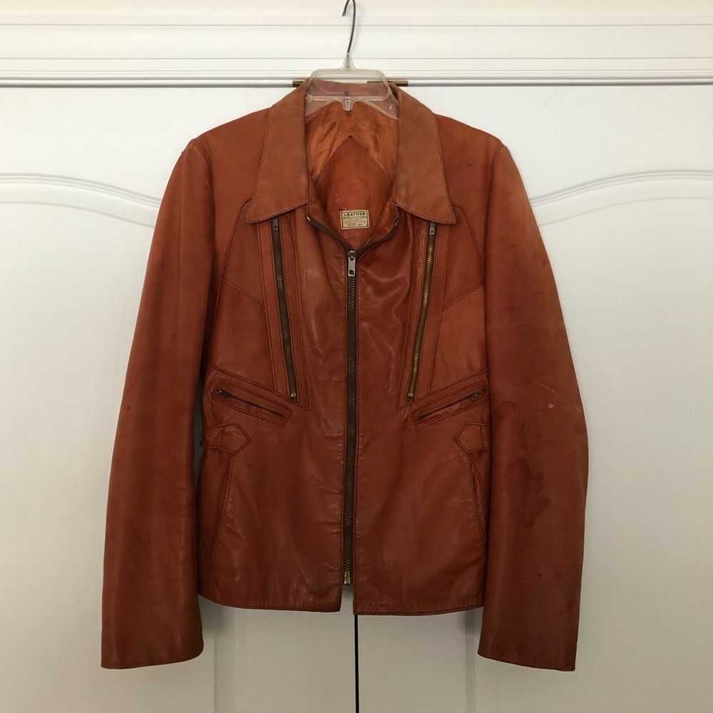100% Leather Jacket- Camel/Light Red Brown Color